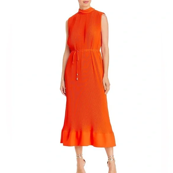 Milly Women's Melina Pleated Midi Dress - Orange - Size 4 - Coral